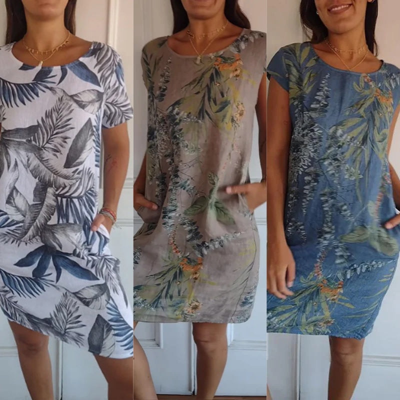 Tidsbegrenset tilbud: Ida™-kjolen for kvinner med rund hals og botanisk mønster